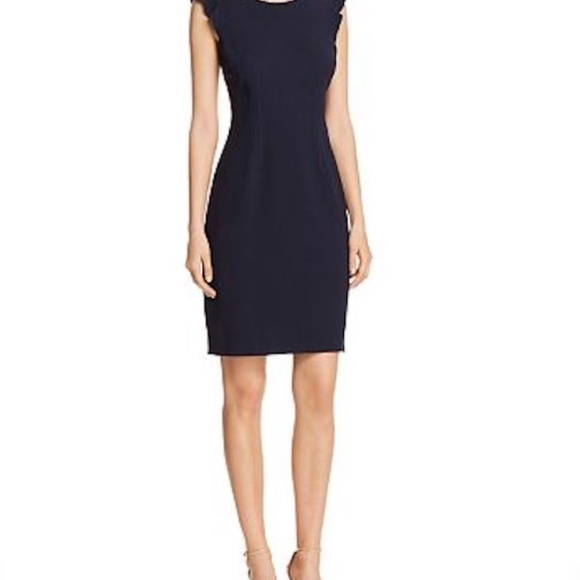 NWT $368 ELIE TAHARI NAVY STEFANA RUFFLE SLEEVE SHIFT DRESS Sz 10 - Picture 2 of 12